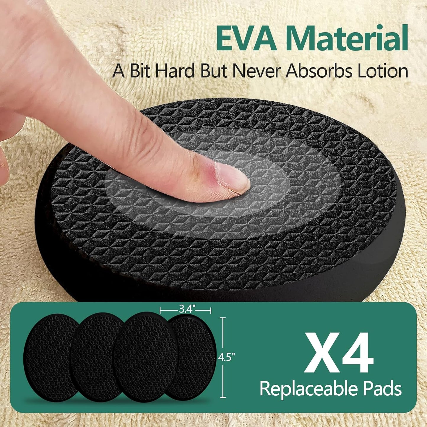 Back Lotion Applicator with 4 Replaceable Pads, Lotion Applicator for Back Self Elderly, Women, Cream Medicine Applicator with 17" Curved Handle Easy to Target Back and Feet, Black