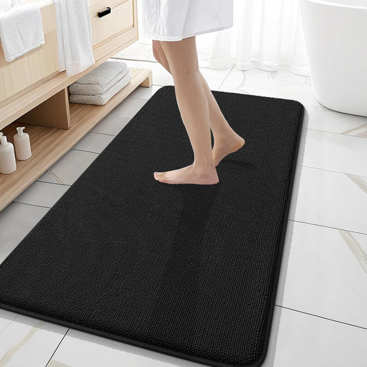 OLANLY Thick Memory Foam Bath Mat Rug 47x20, Extra Soft Absorbent Bathroom Rug, Quick Dry Bath Mats, Non-Slip, Machine Washable Carpet for Bathroom, Tub and Shower, Home Decor Accessories, Black