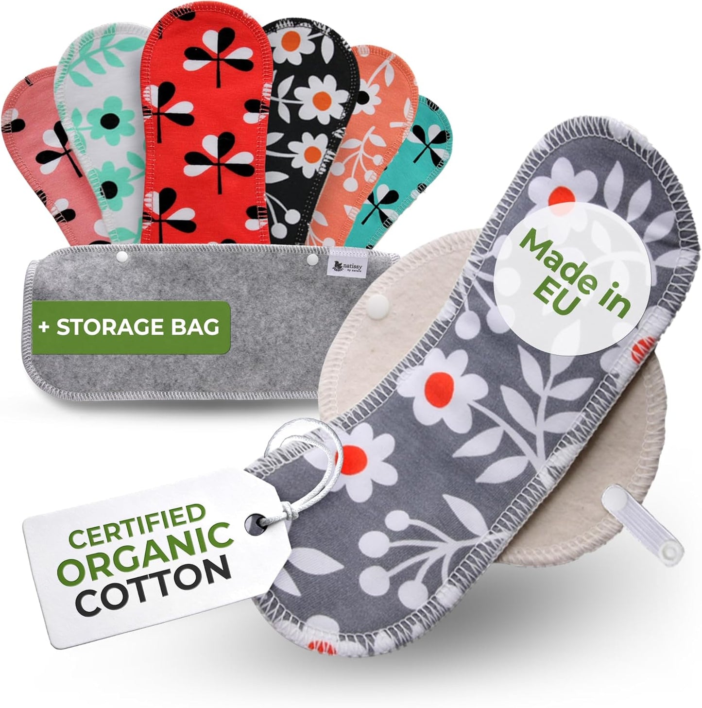 Made in EU - Ultra-Thin Reusable Panty Liners (Medium, 7-Pack) – High-Temp Washable Cloth Panty Liners for Women – Durable & Breathable Organic Cotton Keeps You Fresh & Dry for Daily Vaginal Discharge