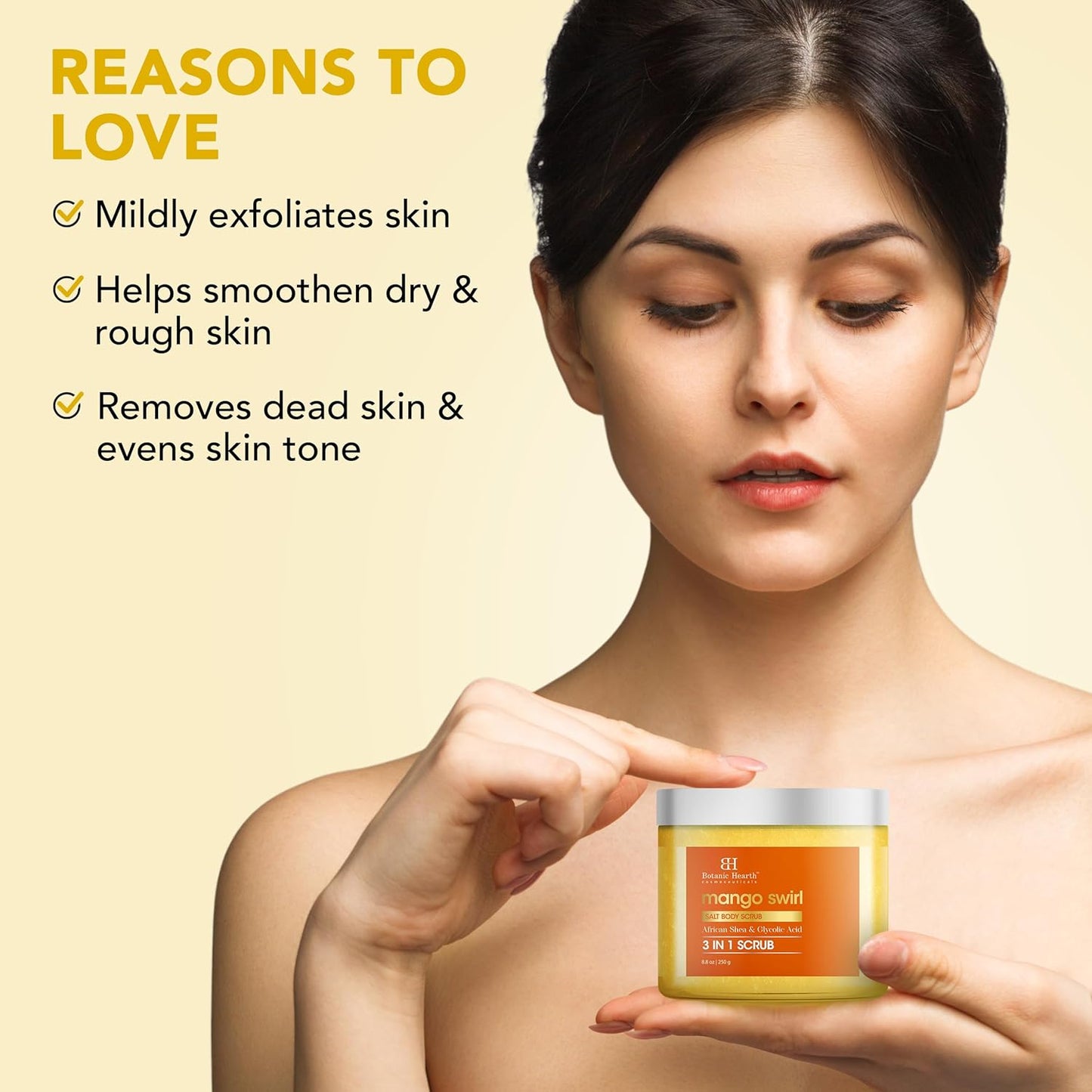 Botanic Hearth Mango Swirl Body Scrub | 8.8 Fl Oz | Exfoliating & Moisturizing Scrub For Smooth, Radiant Skin | Infused With African Shea & Glycolic Acid | 3 In 1 Scrub