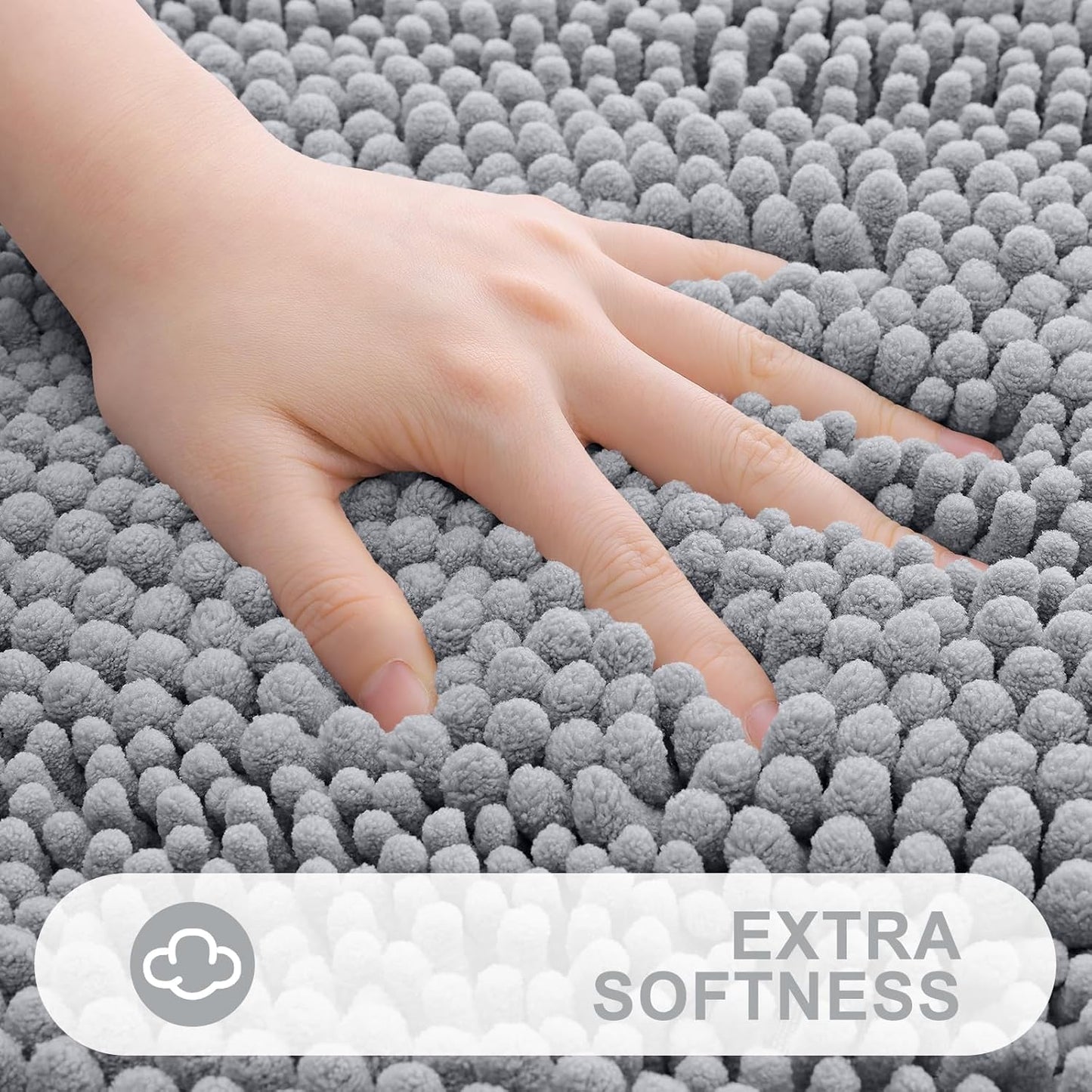 Grandaily Chenille Striped Bathroom Rugs 36x24, Extra Thick and Absorbent Bath Mats, Non-Slip Soft Plush Shaggy Shower Carpet, Machine Wash Dry, Bath Rug for Bathroom, (Large, Light Grey)