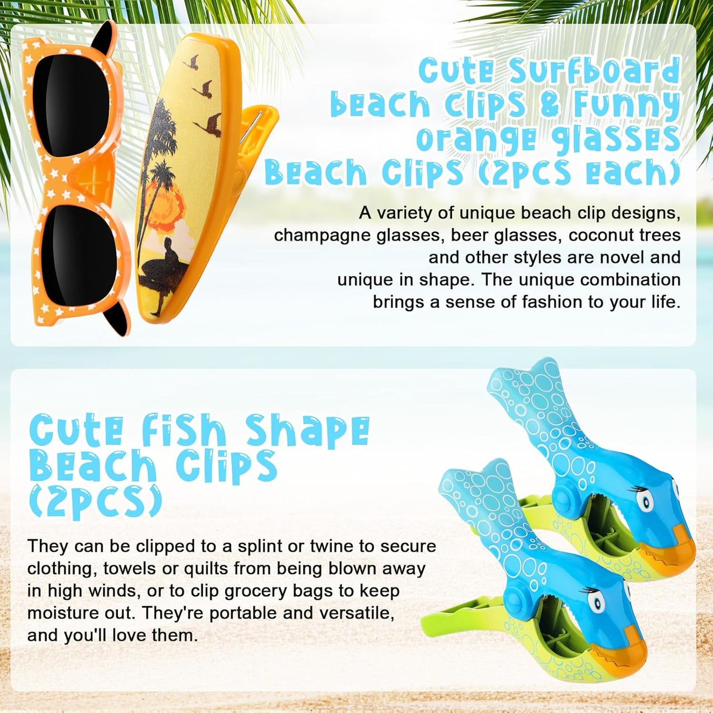 Honoson 12 Pcs Beach Towel Clips Beach Chairs Clips Plastic Swimming Pool Towel Holders Jumbo Size Funny Clothespins for Patio Holiday Pool Blanket Decoration (Stylish)