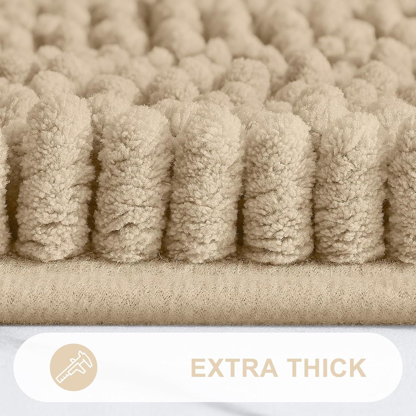 Grandaily Chenille Striped Bathroom Rugs 59x35, Extra Thick and Absorbent Bath Mats, Non-Slip Soft Plush Shaggy Shower Carpet, Machine Wash Dry, Bath Rug for Bathroom, Beige