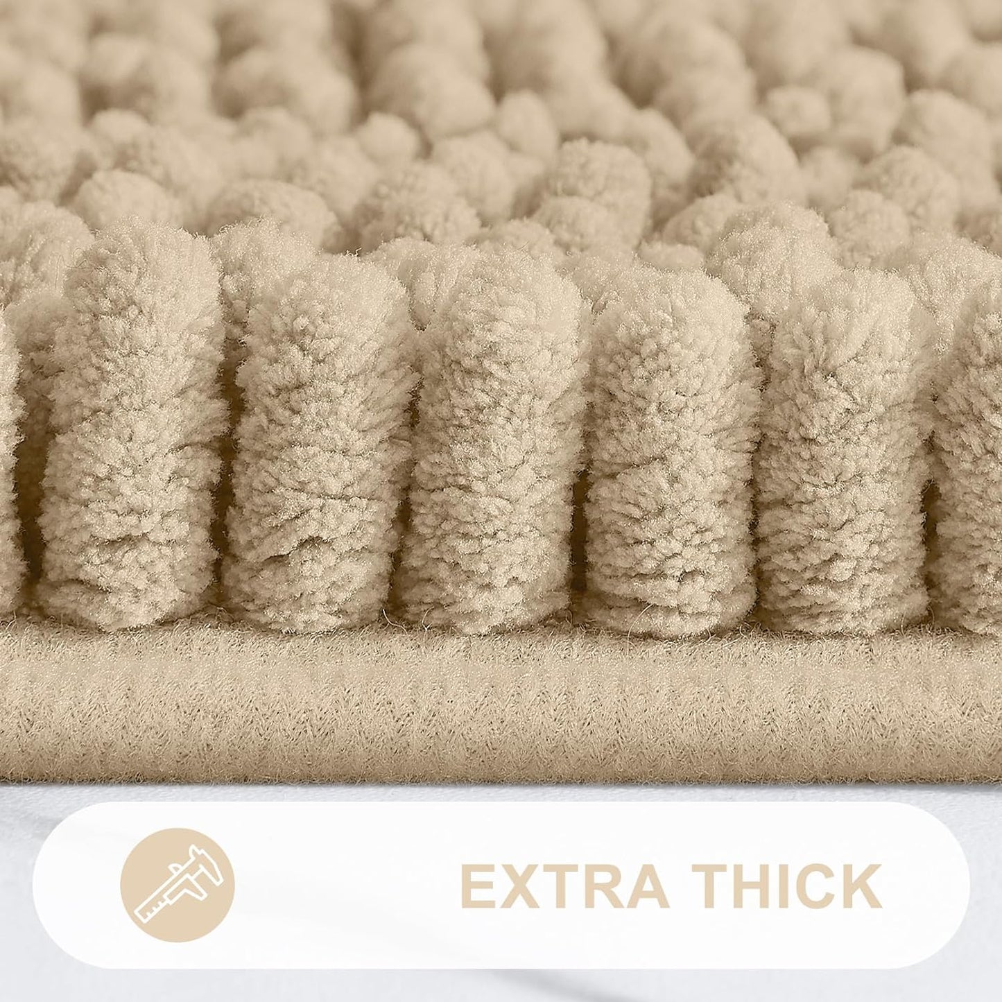 Grandaily Chenille Striped Bathroom Rugs 40x32, Extra Thick and Absorbent Bath Mats, Non-Slip Soft Plush Shaggy Shower Carpet, Machine Wash Dry, Bath Rug for Bathroom, Beige