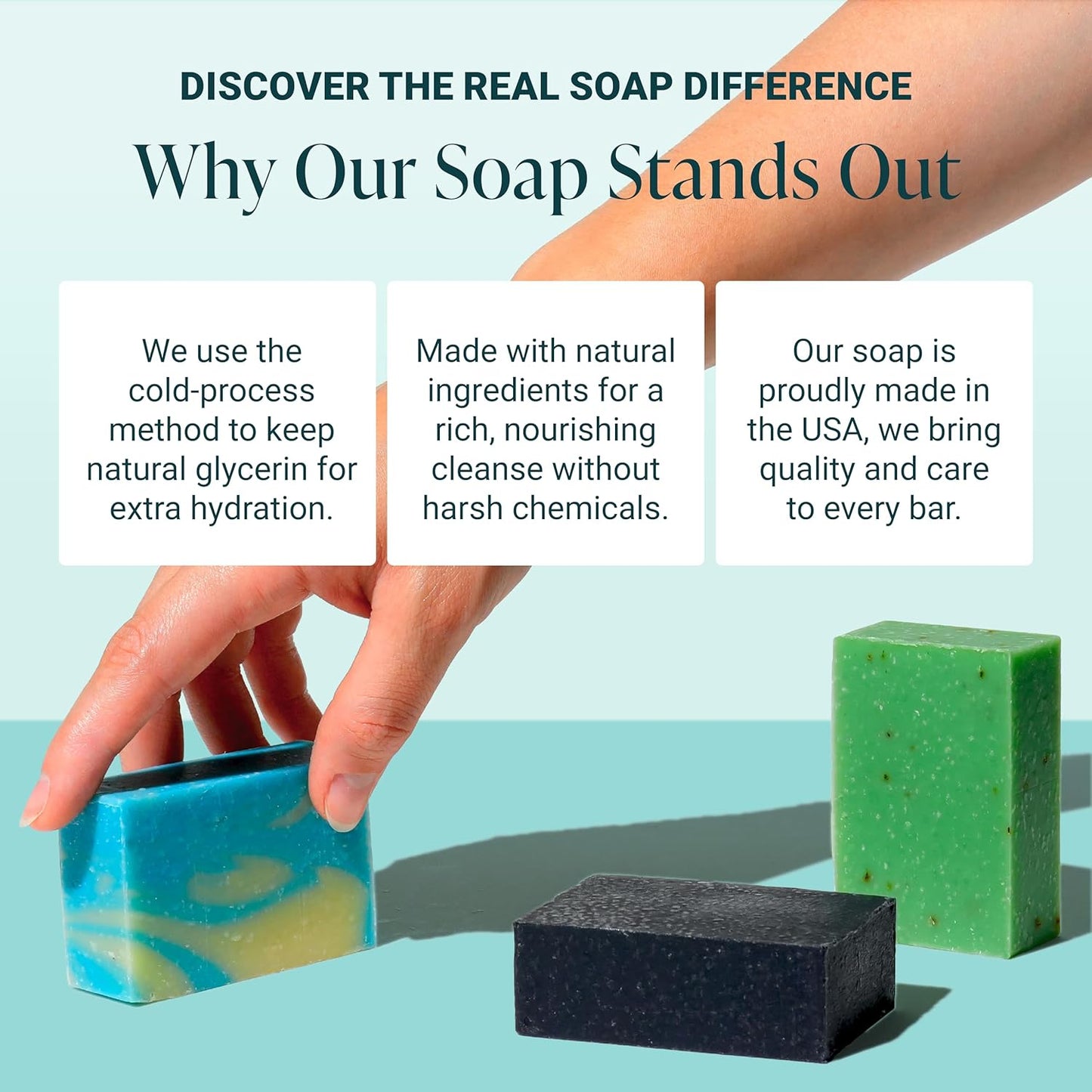 The Bubble Factory Handmade Natural Bath & Body Soap Bar, Vegan, All-Natural, Palm Oil Free, Made in USA with Shea Butter + Essential Oils, Eucalyptus Mint/Rosemary Mint/Tea Tree Mint, 3 Bars