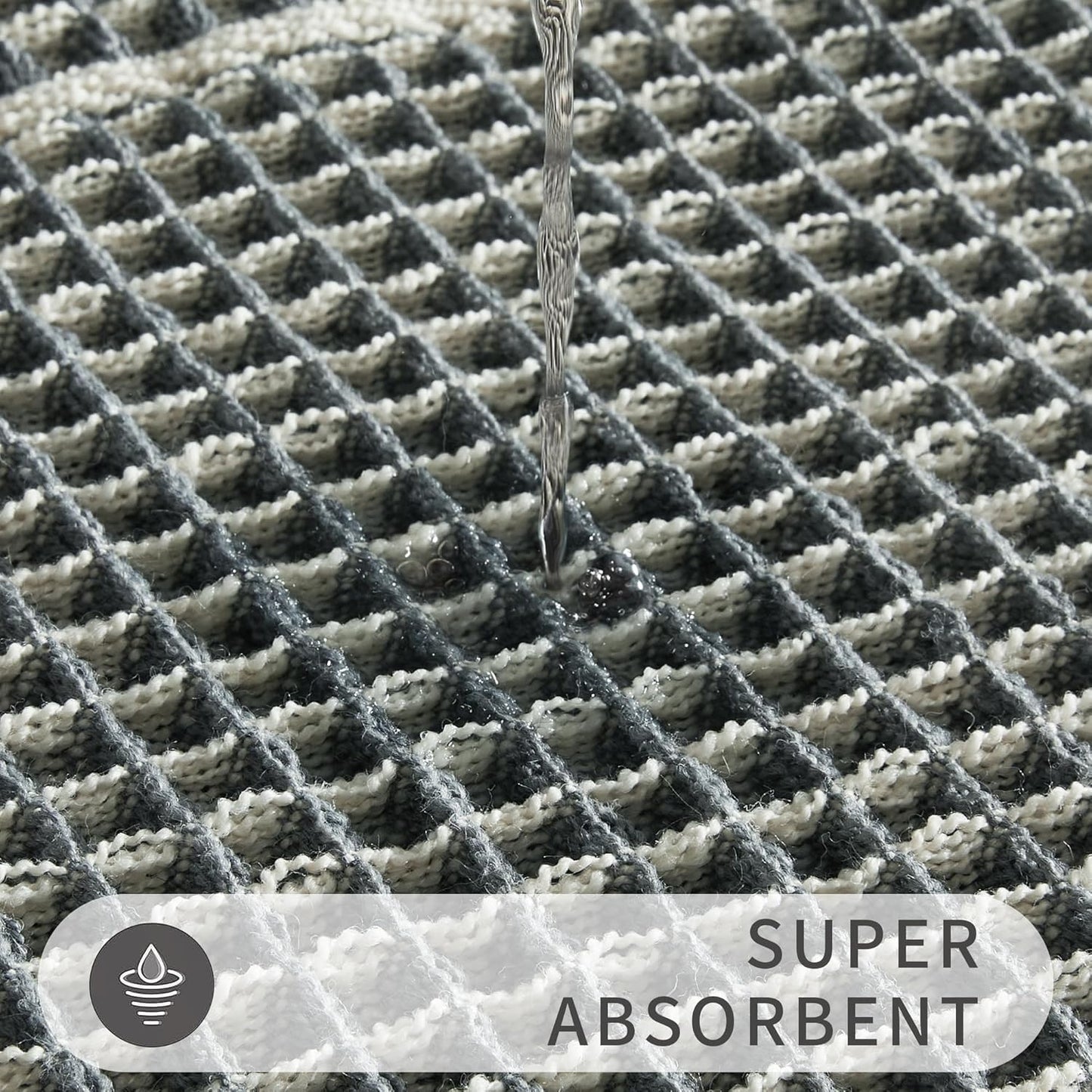 Woven Bath Mat, Upgraded Self Drying Non Slip Mat, Washable for Floor, Ultra Soft, Bluish Grey & Yellow, 19"*48" Waffle Weave