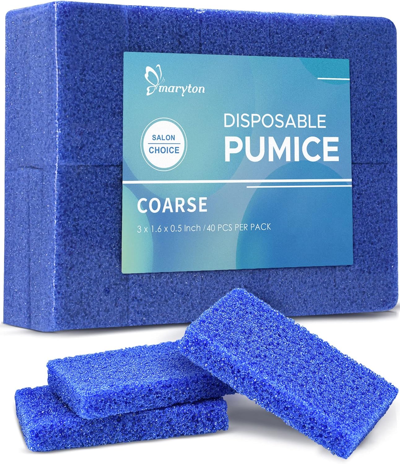 Maryton Disposable Foot Scrubber Pumice Pads, Pedicure Pumice Stone Dead Skin Callus Remover for Feet, 40Pcs (Dark Blue Coarse)