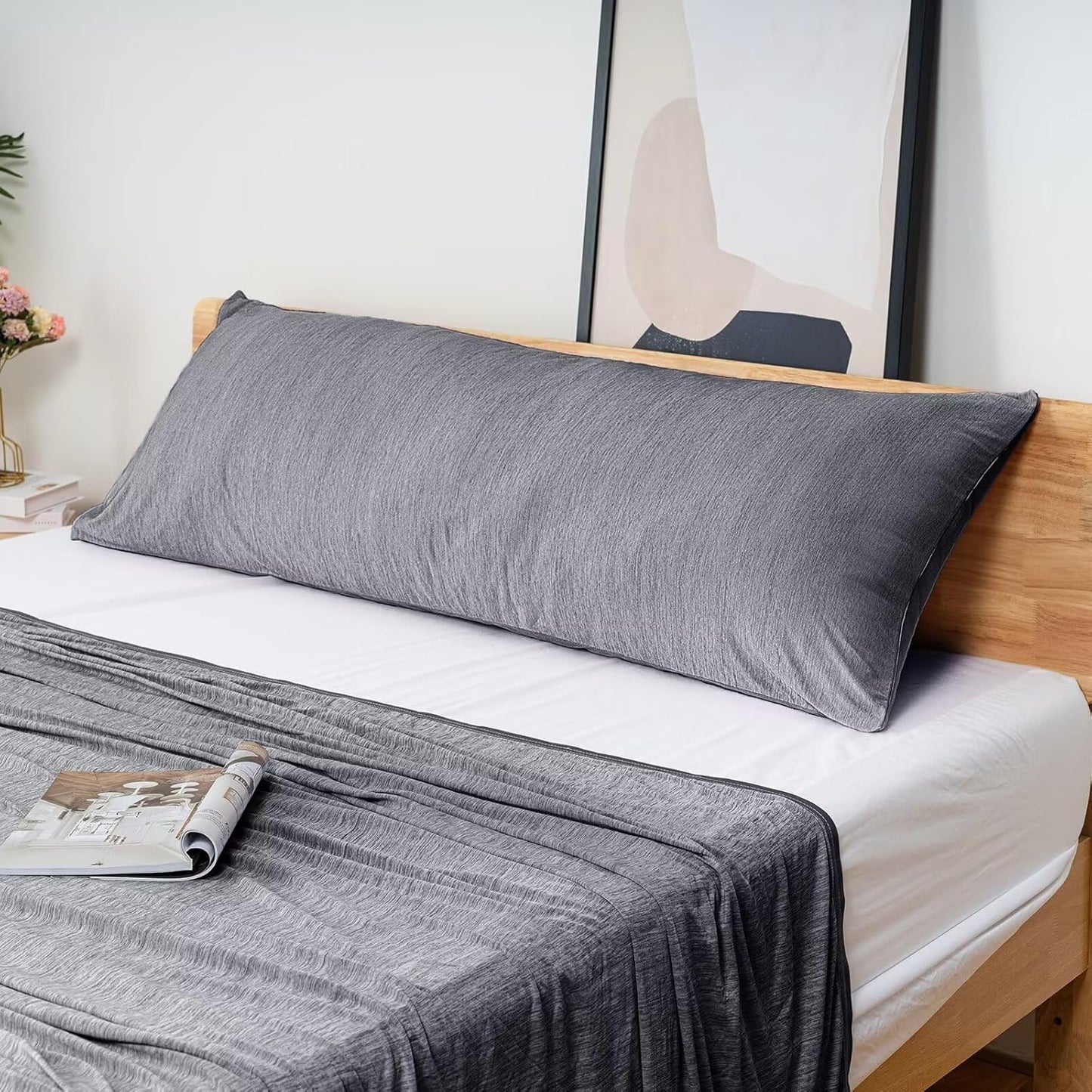 HOMFINE Cooling Pillowcase Body Size - Double Side Q-Max 0.439 Cooling Fiber for Pillow Protector, Breathable Long Cold Pillow Cover for Hot Sleeper Night Sweat, Hidden Zipper, 1 Pack (20"x54", Black)