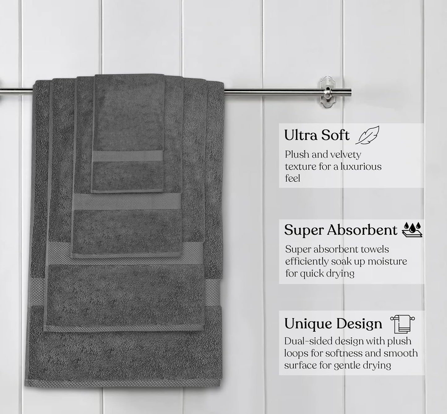 Delara 100% Organic Cotton Towels 650 GSM Plush Feather Touch Quick Dry Towel, 6-Piece Towel Set GOTS Certified, Oeko-Tex Green Certified, 1 Bath Towel, 1 Bath Sheet, 2 Hand Towels & 2 Wash Cloths