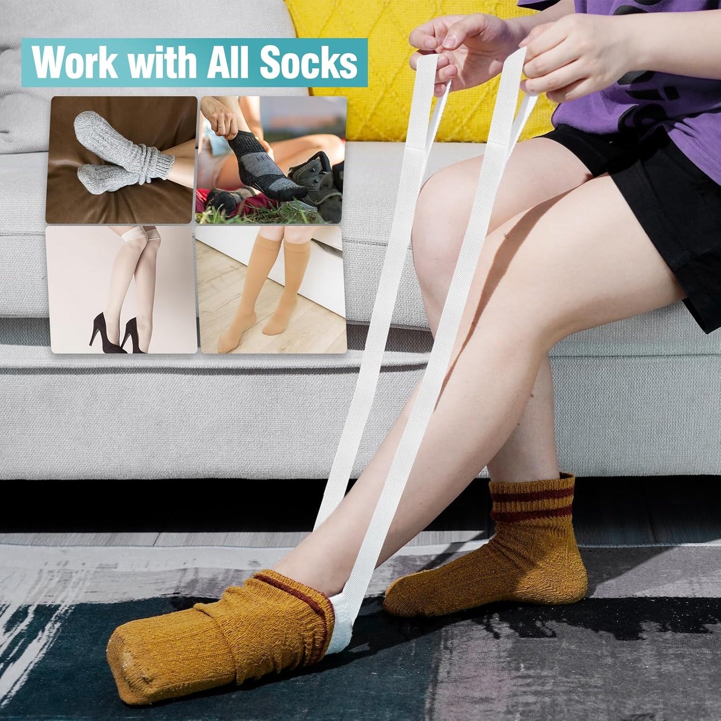 Sock Aid, Sock Helpers to Put on Your Socks for Seniors, Disabled, Pregnancy, Assist Device for Elderly, Tool Aide Puller Easy on and Off with No Bending(Oatmeal Heather)