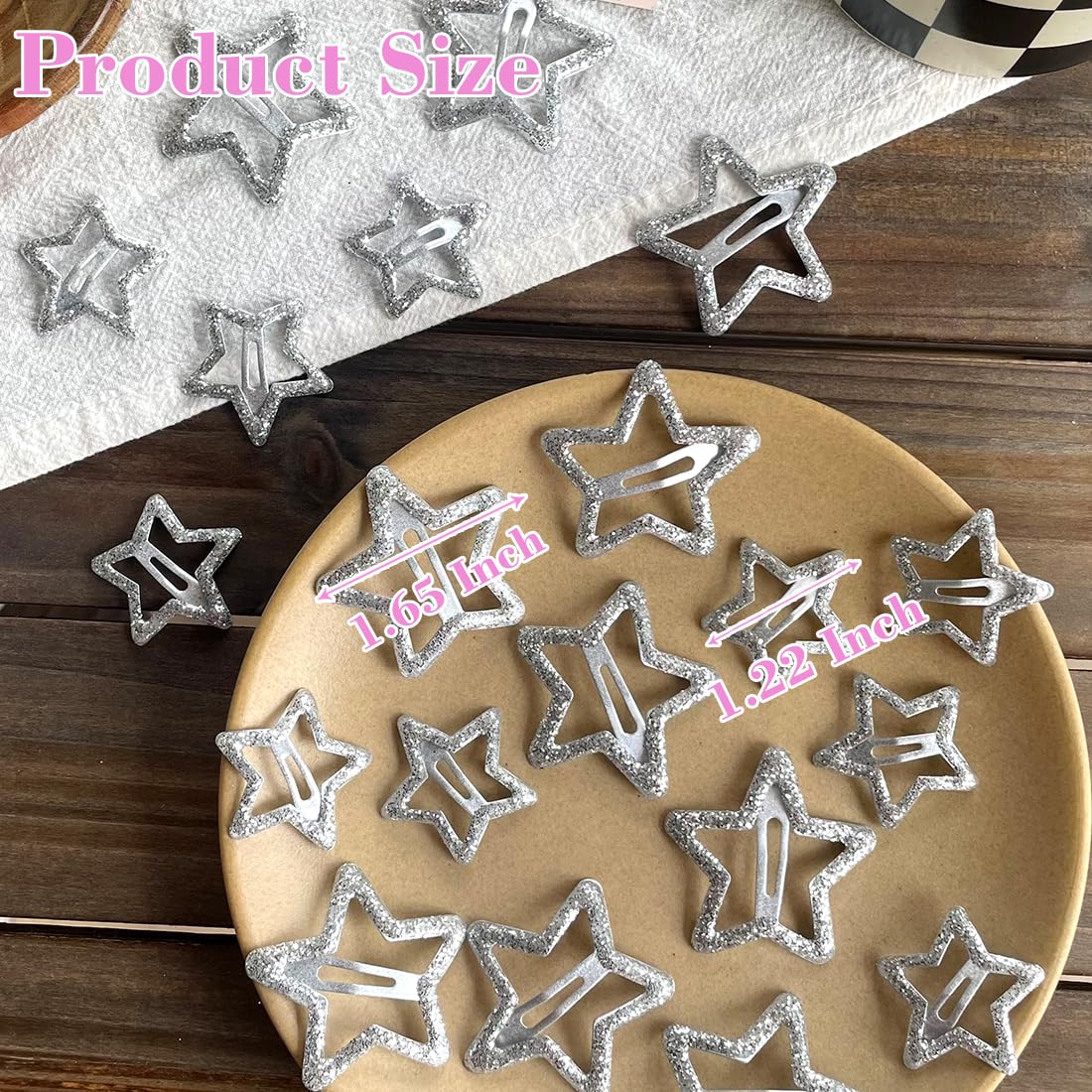 20 PCS Sparkling 1.22" and 1.65"Star Hair Clips Snap Hair Accessories Non Slip Clips for Girls Women Y2K Accessories Silver Metal Hair Clip Hair Barrettes