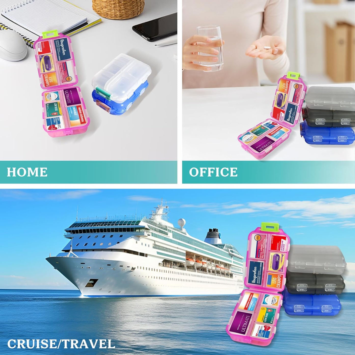 Large Daily Pill Container with Medicine Labels - 7 Day Mini Medication Organizer (Grey, 161 Labels)