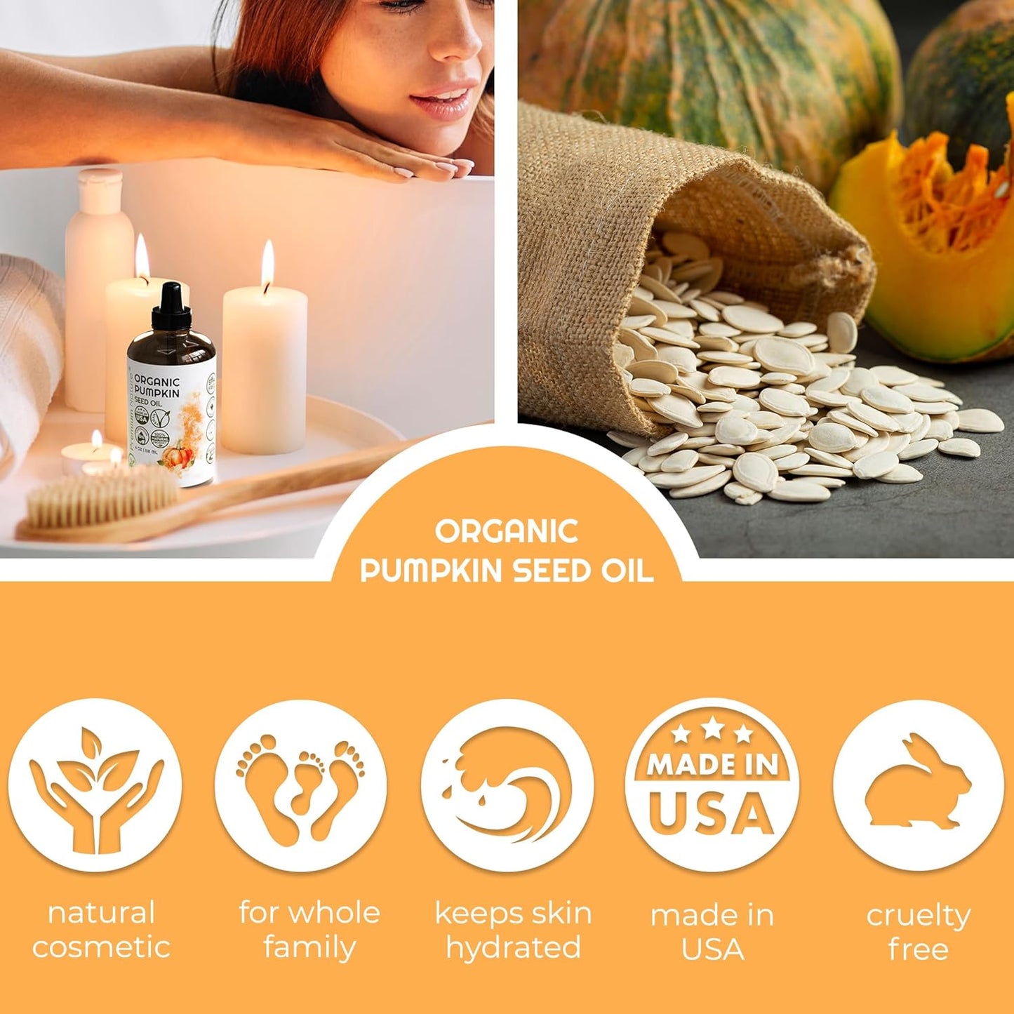 Organic Pumpkin Seed Oil Cold-Pressed Unrefined from Premium Nature, 100% Pumpkin Seed Oil for Hair Growth Pure Pumpkin Oil for Skin and Face Hair Oil Aceite de semilla de calabaza para el cabello 4oz
