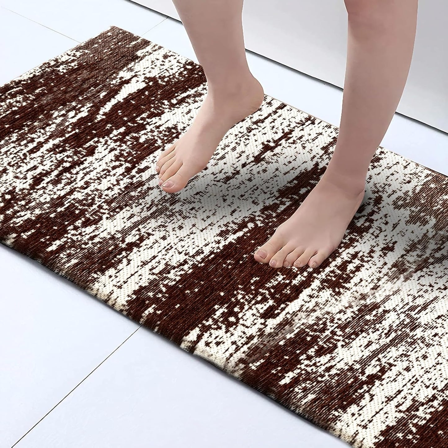 HDFK Graffiti Bath Mat | Non Slip Water Absorbent Quick Dry Woven Floor Mats | Thin Machine Washable Modern Shower Rug | Low Pile Profile Fit Under Door Vanity Room Bathroom Rugs | 24x17.7 Inch Brown