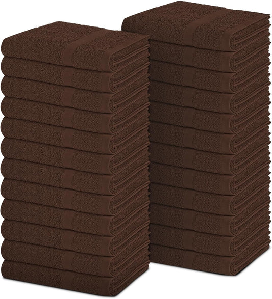 Pearl Linens Pack of 24 100% Cotton Hand Towels, Salon Towels for Spa, Gym and Bathroom Use, Hair Towels in Bulk, Soft, Absorbent, Quick Dry & Machine Washable, 16x27 inches, Brown