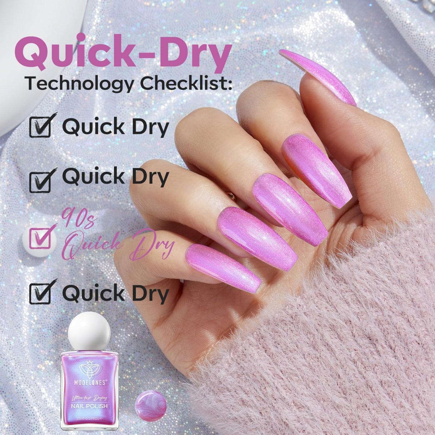 modelones Chrome Purple Nail Polish, 15 ml Quick Dry Nail Polish Mermaid Iridescent Shimmer Pearl Purple Nail Lacquer Long Last Shine Nail Art DIY Home Manicure Gift for Women Girls 0.5 Fl Oz