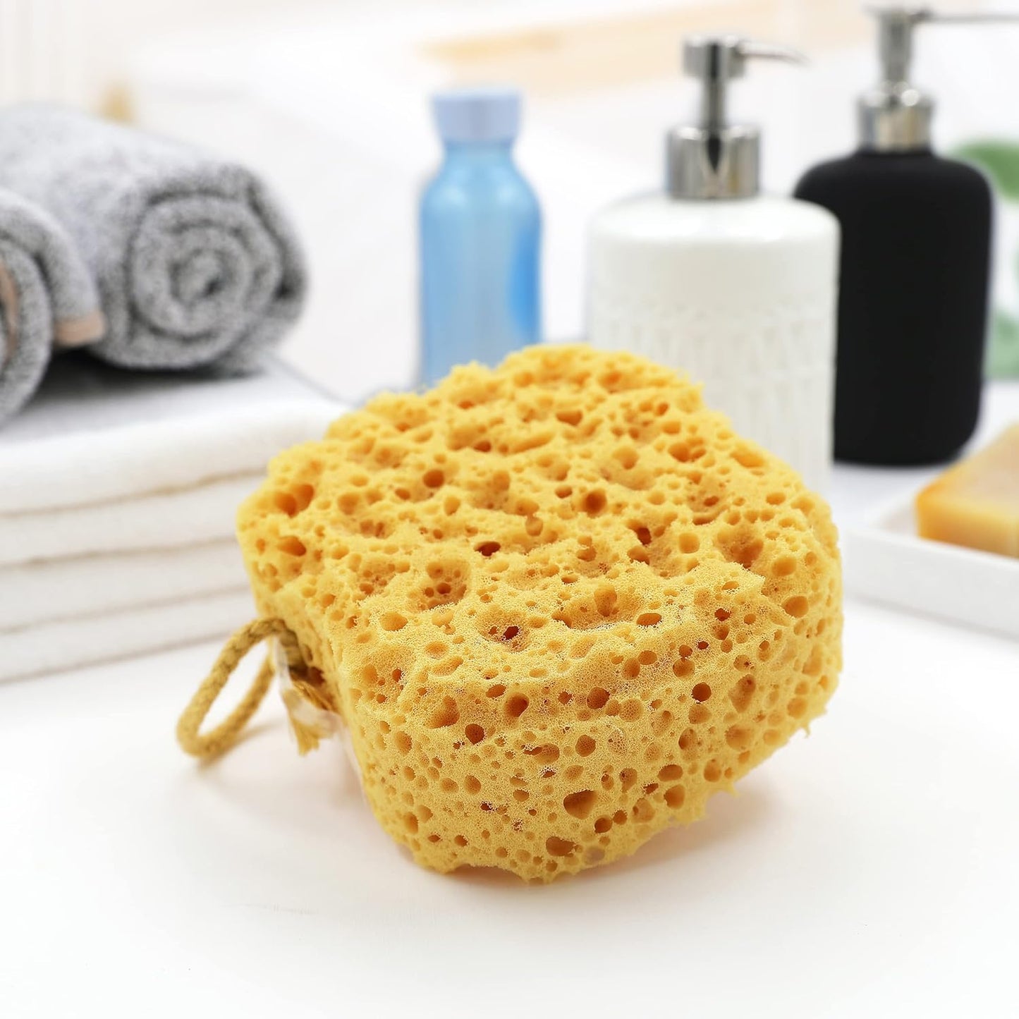 myHomeBody Bath Sponge, Foam Loofah, Body Scrubber for Bathing, Exfoliating Shower Pouf for Shower – Large Size, Lots of Lather, Square, 2 Pack
