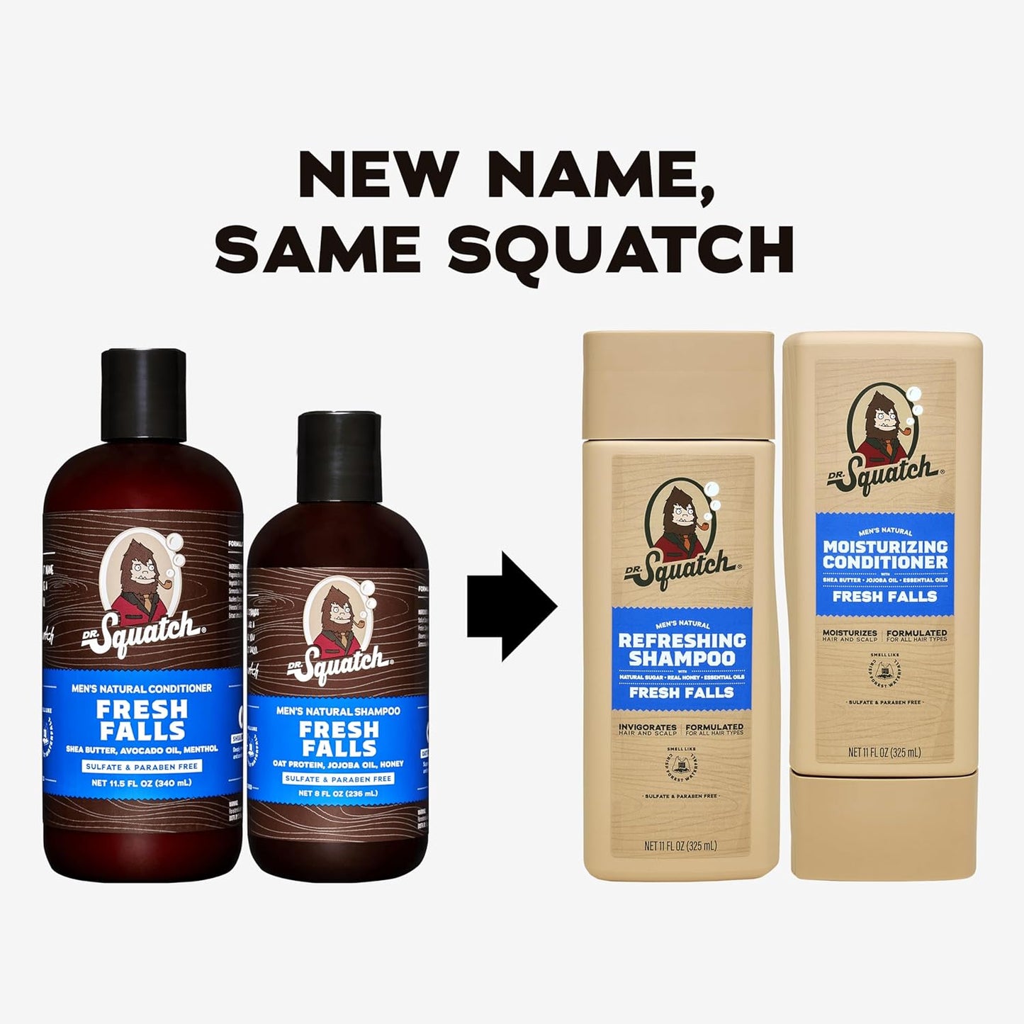 Dr. Squatch Natural Hair Bundle for Men - Healthy, Full Looking Hair - Fresh Falls Shampoo (8 fl oz), Fresh Falls Conditioner (11.5 fl oz)
