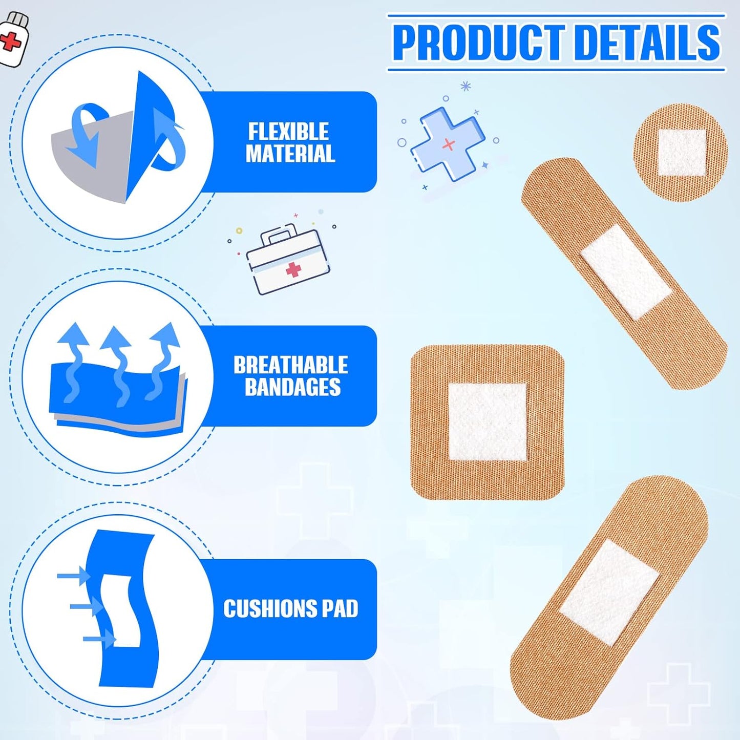 400 Pcs Flexible Fabric Adhesive Bandages Bulk Assorted Breathable Bandages for Finger Wound Family First Aid Skin Wrap(4 Styles)