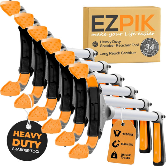 EZPIK Pro 34" Foldable Grabber Reacher Tool for Seniors - Grabbers for Elderly Reaching Tool Heavy Duty Pickup Trash Picker Upper Equipment - Claw Grabber Stick for Reaching Aids, Weed Gripper 6-Pack