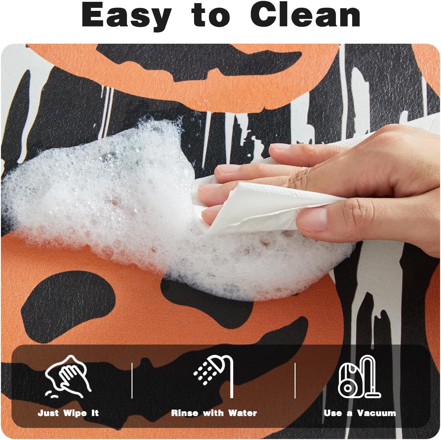 Halloween Bath Mat, Thin Halloween Bathroom Rug Non-Slip Quick Dry Pumpkin Bath Mat Fits Under Door Thin Floor Mat Halloween Decor, 17’’x30‘’, Pumpkins Black