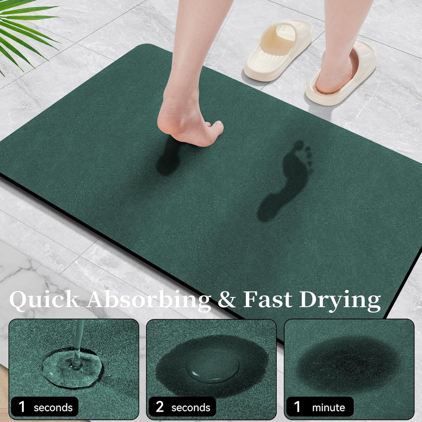 Bathroom Rugs Sets 2 Piece - Quick Dry Super Absorbent Bath Mat for Bathroom Diatomaceous Earth Bathroom Rugs with Rubber Backing Non-Slip Bath Mat Rugs for Shower Floor, 47x17 + 24x17, Dark Green