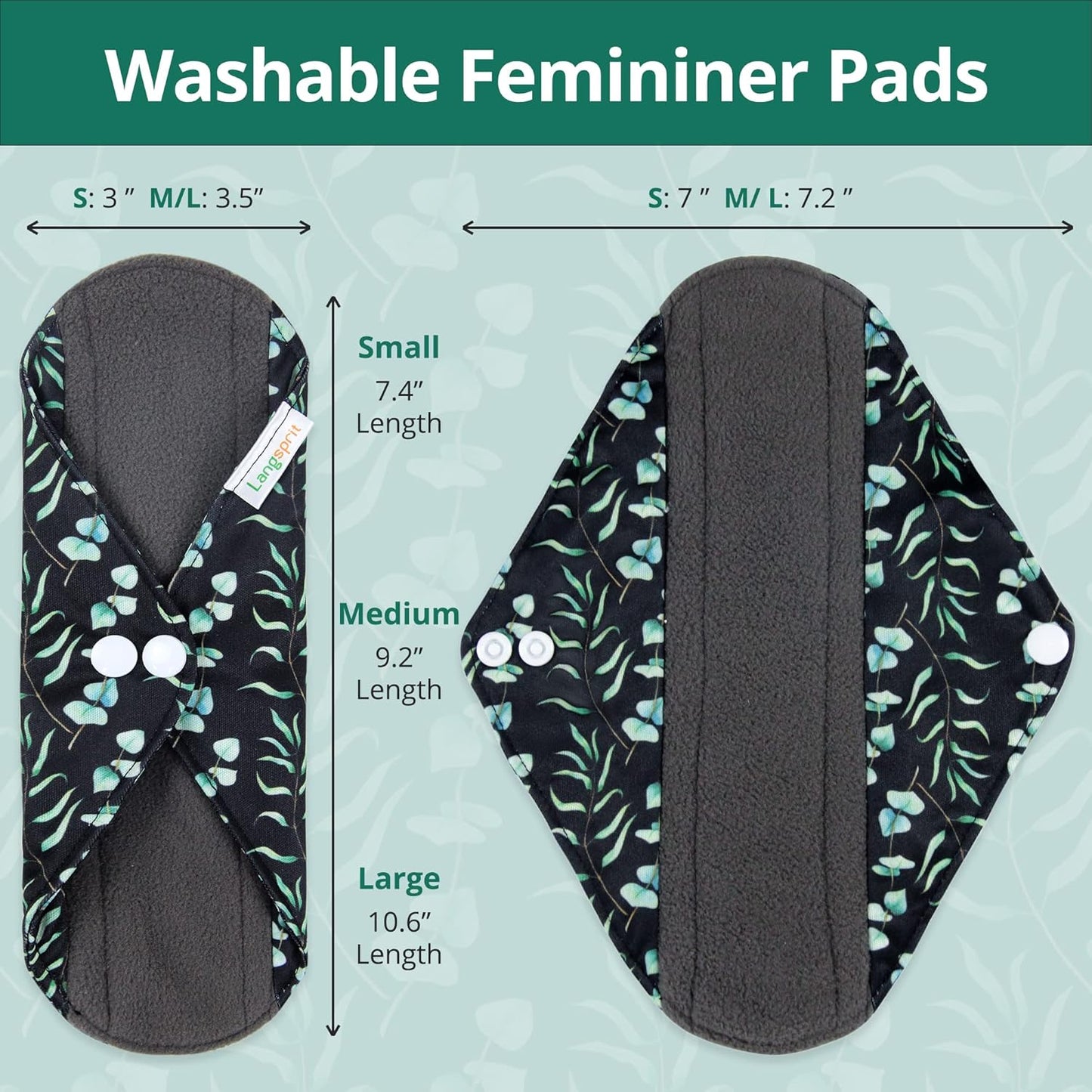 Langsprit Absorbent Reusable Menstrual Sanitary Pads/Washable Cloth Menstrual Period Pads,Reusable Panty Liners(Winter,M)