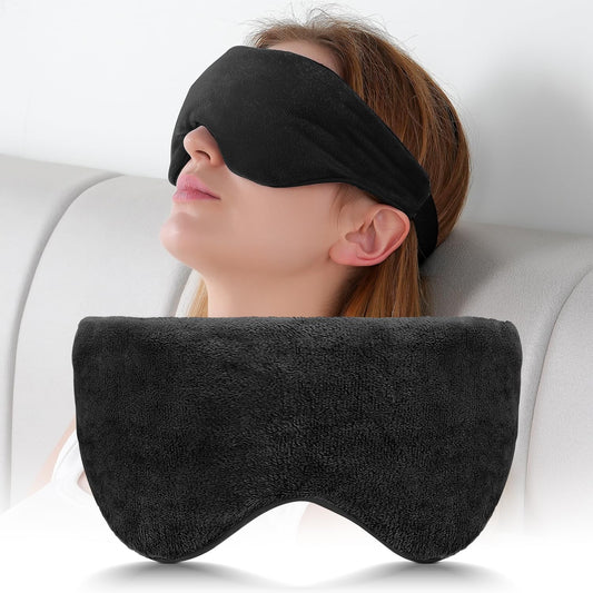 Sivio Weighted Eye Mask for Women & Men, Heatable and Freezable Weighted Eye Pillow with Silica Beads & Adjustable Strap, Soft Breathable Cotton Eye Cover for Sleeping Faster and Better, Black