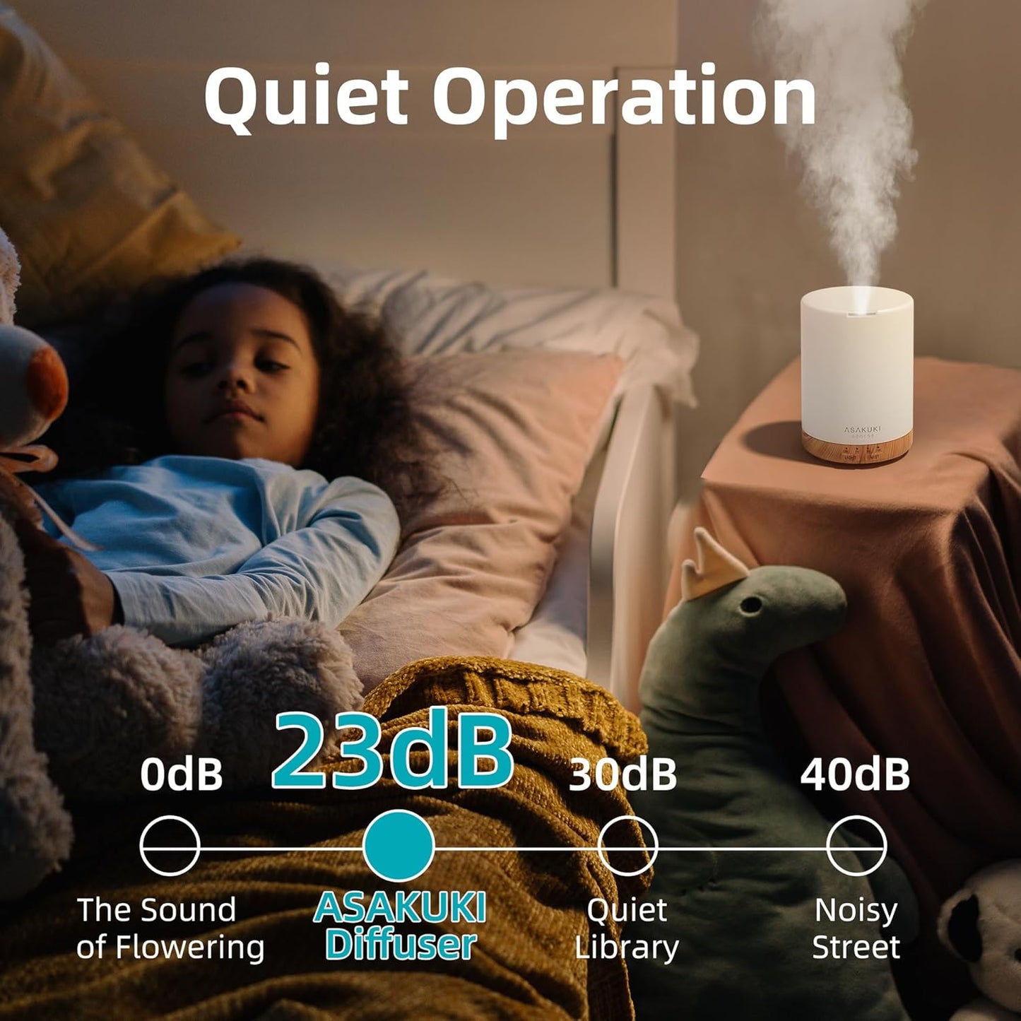 ASAKUKI Essential Oil Diffuser, Aromatherapy Cool Mist Home Humidifier with 7 LED Color Changing Light and Auto-Off Safety Switch, 6 Essential Oils Set, 300ml (Brown with Oils)