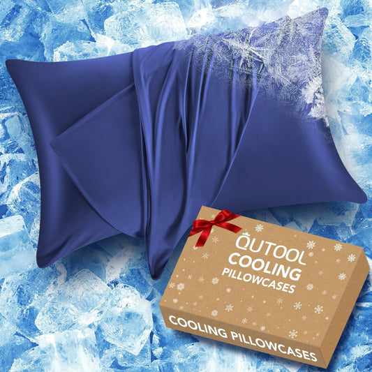 Cooling Pillow Cases 2 Pack for Hot Sleepers and Night Sweats, Ice Cool Pillow Covers Queen Size Set of 2 for Hair Skin Reduces Wrinkles&Frizz Softer Than Silk Pillow Case, Envelope Closure Royal Blue