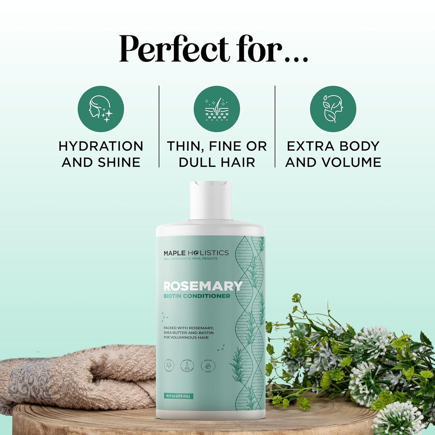 Biotin Rosemary Conditioner for Thinning Hair - Vegan Rosemary Biotin Conditioner with Volumizing Plant Proteins & B Vitamins for Fine Weak & Dull Hair - Sulfate Paraben & Silicone Free (16 Fl Oz)