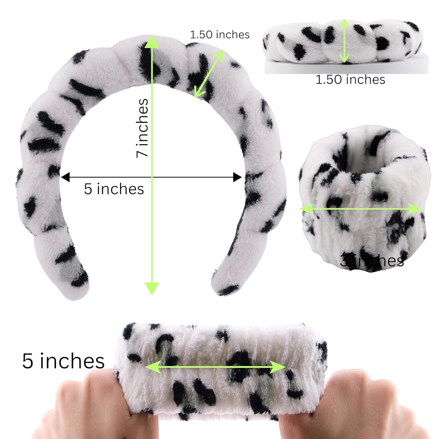 Spa Headband Wrist Band for washing face set Sponge Makeup Skincare Headband Wrist Towels Bubble Soft Terry Towel Cloth Hairband for Women Puffy Headwear Non Slip Thick Thin Hair Headwear (Leopard)