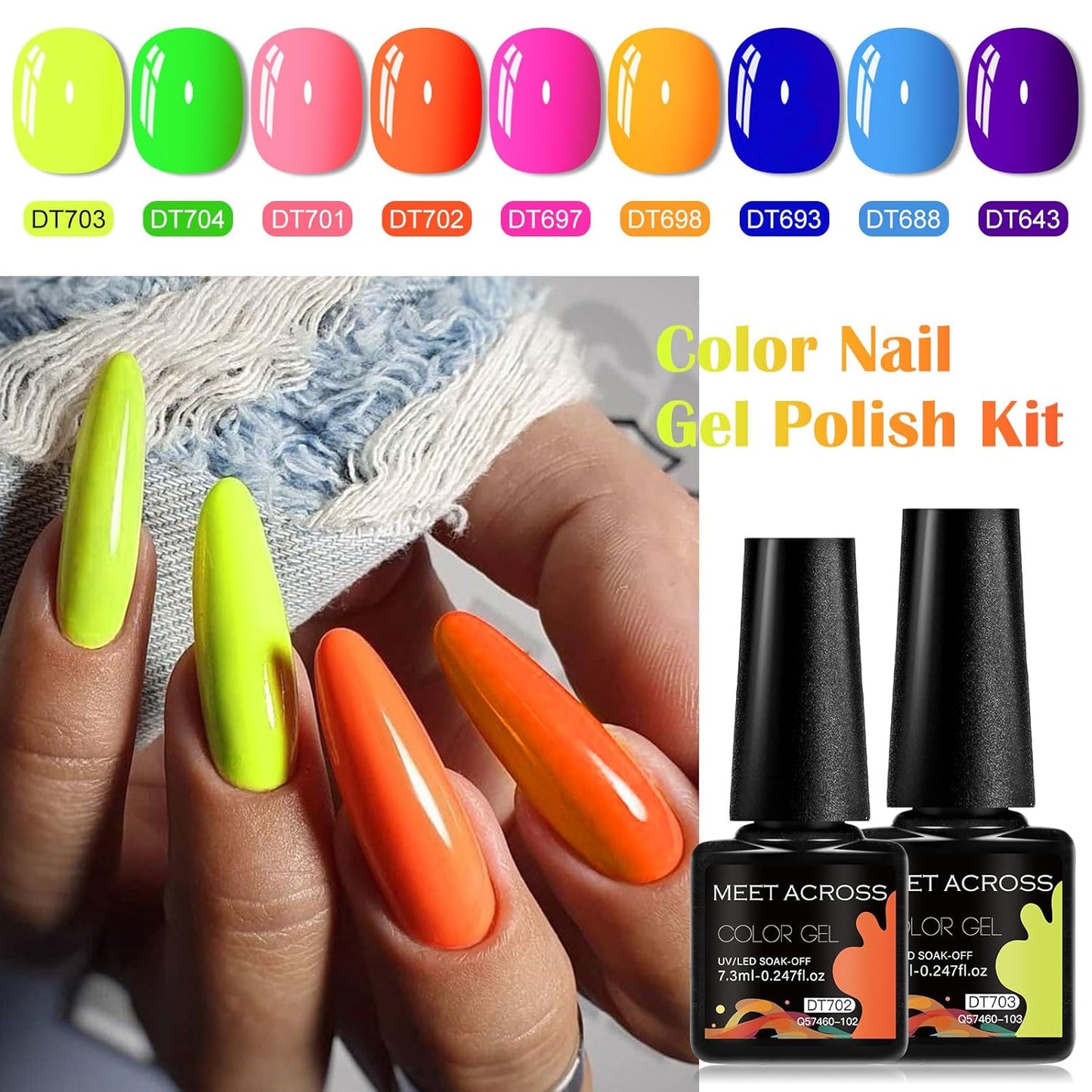 MEET ACROSS 9 Colors Gel Nail Polish + 3PCS Function Gel Nail Polish Kit,Fashion Nail Art Set Design Gifts for Women Manicure Salon (SET18, 12pcs)