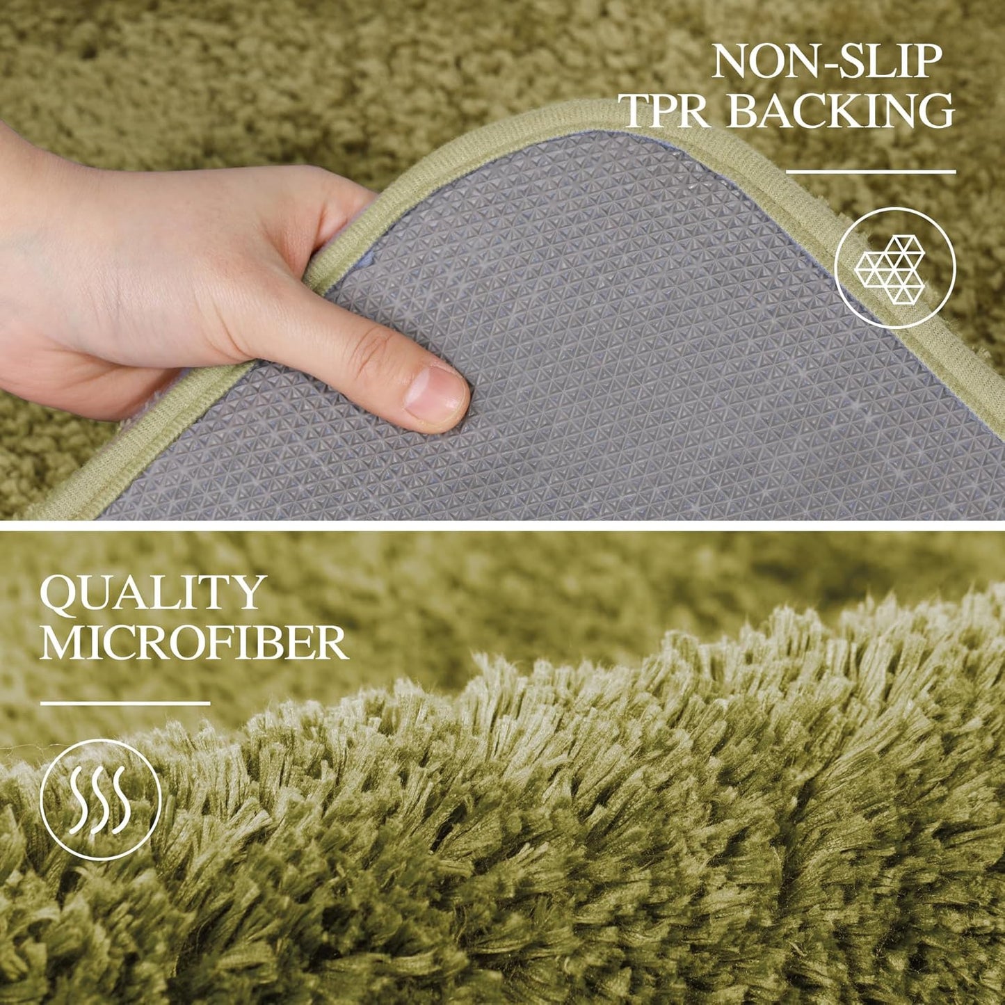 Walensee Bath Rug Non Slip Absorbent Olive Green Microfiber Shaggy Mat (16 x 24), Machine Washable Thick Plush for Shower