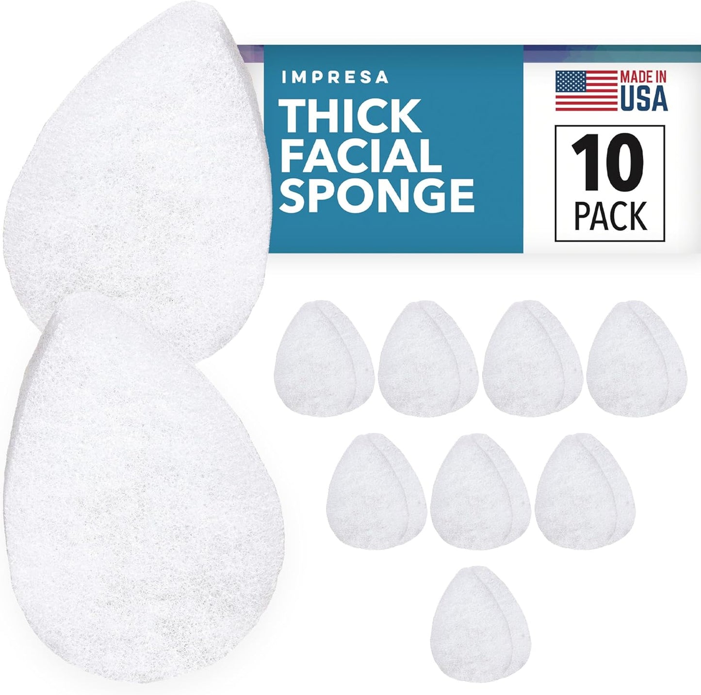 IMPRESA Facial Exfoliating Pads - Extra Thick White Pad Face Sponge - Deep Cleansing & Daily Exfoliation - 10 Pack for Normal to Oily Skin - Face Scrubber Facial Scrub Pads - Reusable & Made in USA