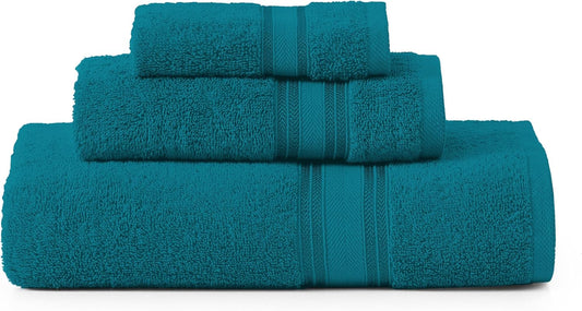 LANE LINEN Luxury Bath Towels Set - 3 Piece Set, 100% Cotton Bathroom Towels, Zero Twist, Quick Dry Absorbent Bath Towel, Super Soft, 1 Bath Towel, 1 Hand Towel, 1 Wash Cloths - Sea Port