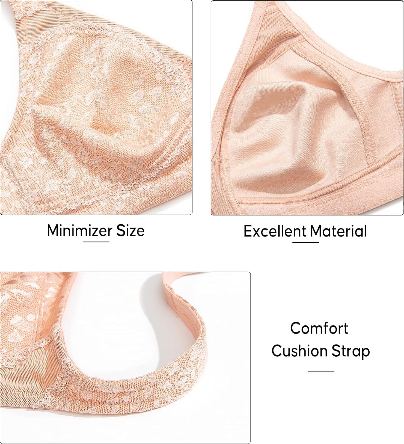 ZeroBound Women's Minimizer Bras Comfort Cushion Strap Wirefree Full Coverage Large Bust Non-Padded Bra