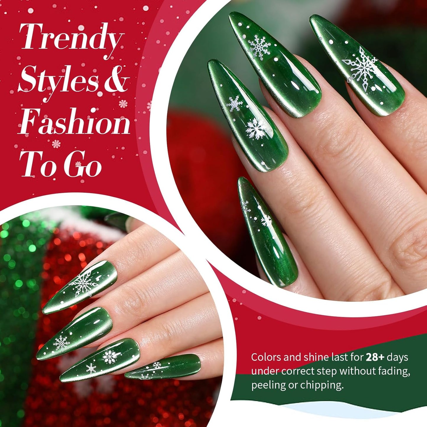 Born Pretty Christmas Cat Magnetic Eye Gel Nail Polish Fall Winter Jelly Red Green Black Blue Crystal Glass Magnetic Shimmer Glitter Nail Polish Salon Gel Manicure and Nail Art DIY at Home 7ML 6PCS