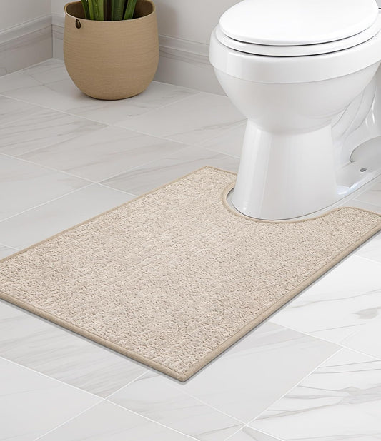 chakme Bathroom Rugs Mat U-Shaped 24x17, Ultra Thin Non Slip Bath Mat Small Quick Dry Absorbent Bath Mat for Bathroom Floor, (Light Beige, U-24"x17")
