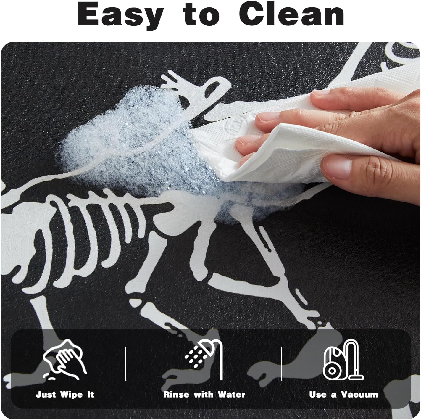 Halloween Bath Mat, Thin Halloween Bathroom Rug Non Slip Quick Dry Skeleton Bath Mat Fits Under Door Thin Floor Mat Halloween Decor, 24''x36'', Skull Treat or Trick Black