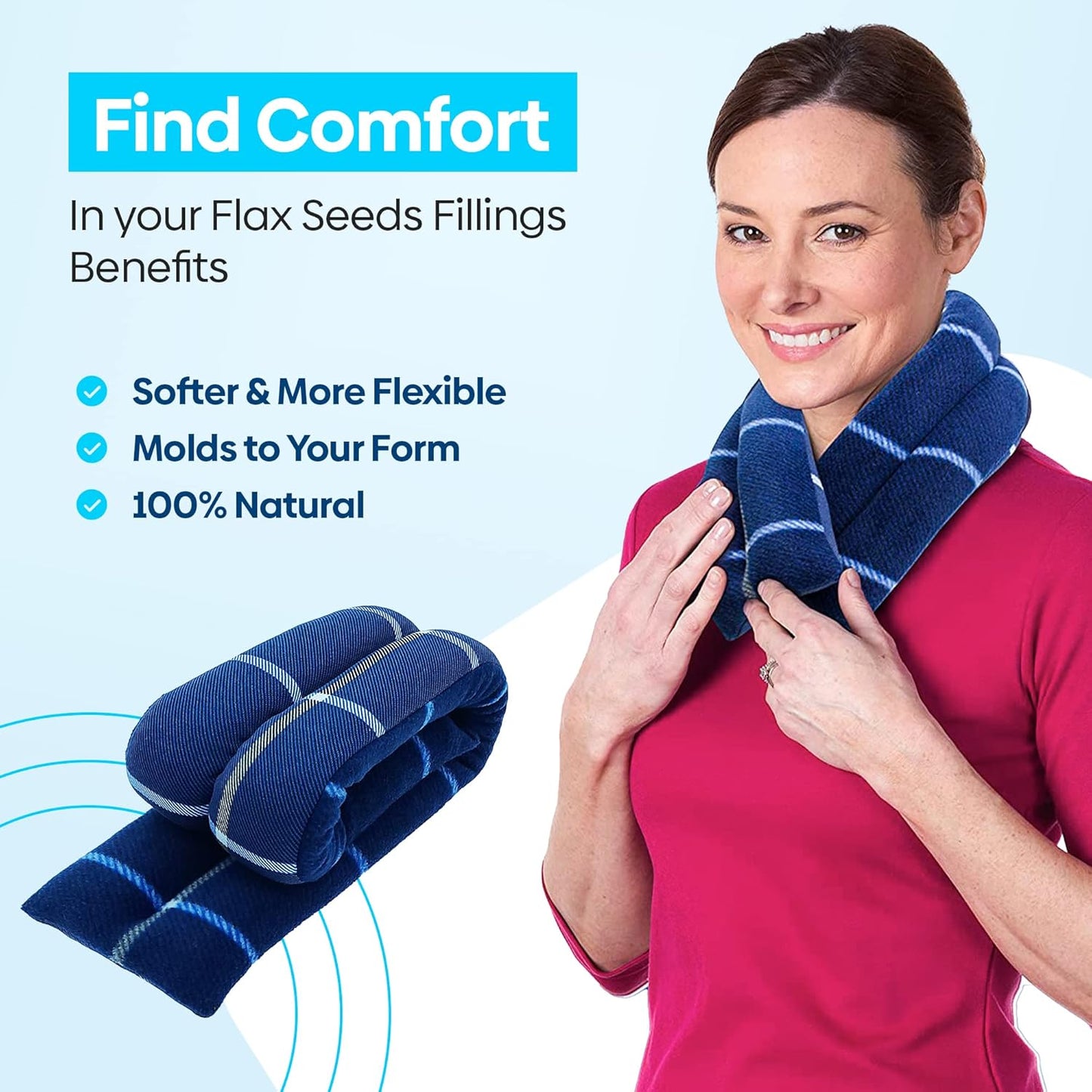 SunnyBay Microwavable Heating Pads, Microwavable Moist Heated Neck and Shoulder Wrap, Versatile Weighted Beanbag Cold Pack or Warm Compress, 26x4 Inches, Made in USA, Ocean Blue