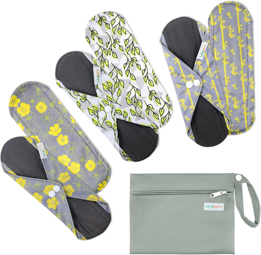 7pcs Set 1 pc Mini Wet Bag +6pcs Absorbent Reusable Sanitary Pads/Washable Cloth Menstrual Pads（Spring,L…