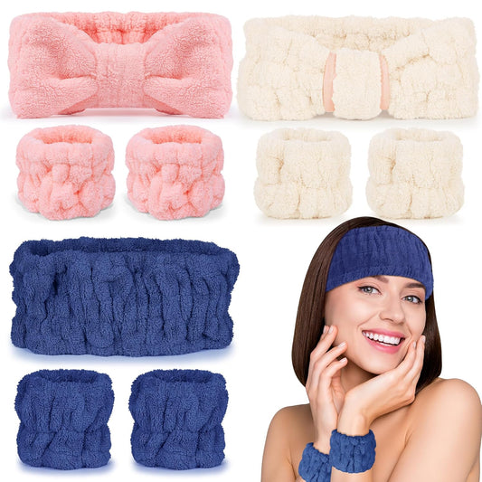 Spa Headband and Wristband Set - 3-Piece Skincare Headbands & 6-Piece Wrist Spa Wristbands for Women,Facial Hairbands for Washing Face, Makeup, Sports, Yoga, Headband for Washing Face