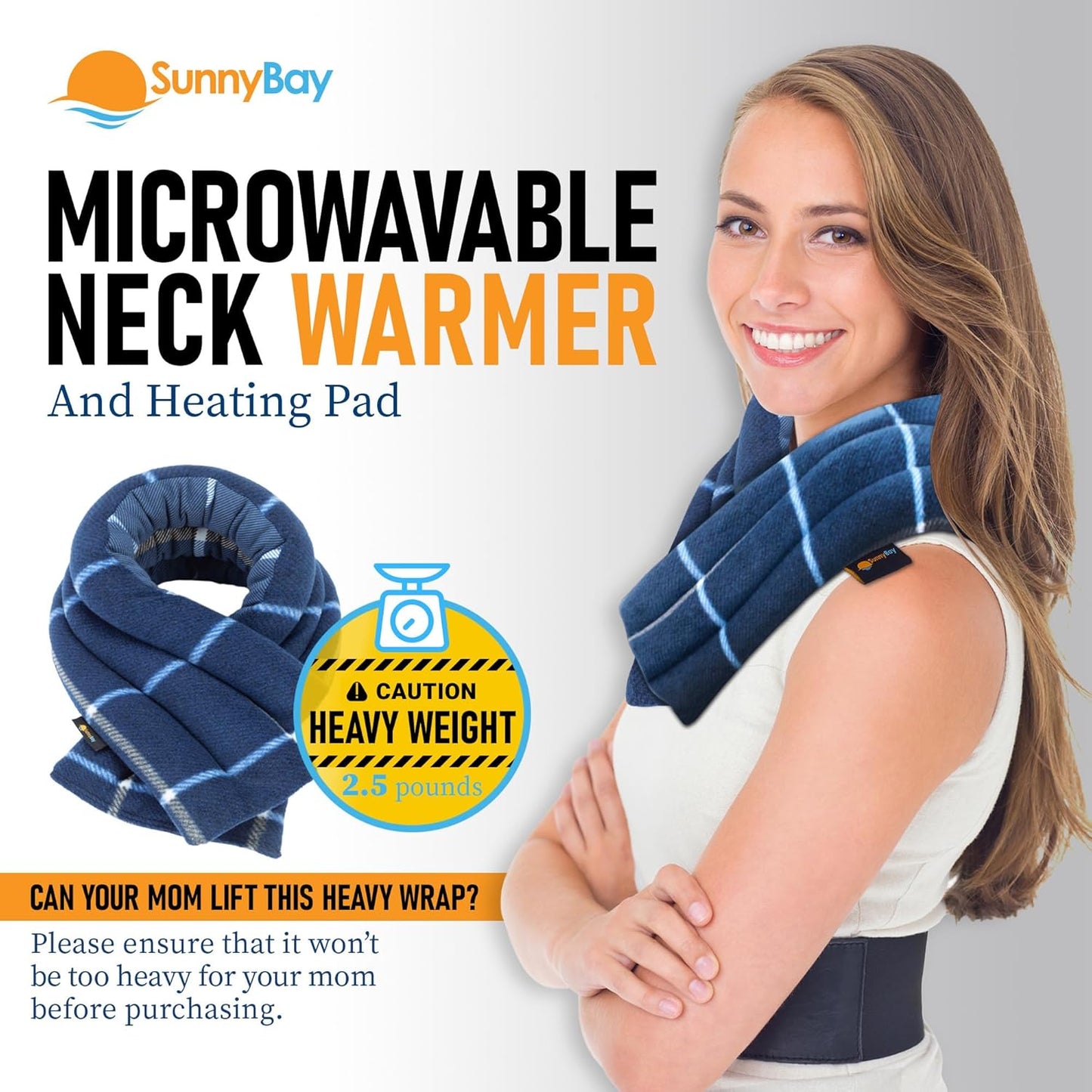 SunnyBay Microwave Heating Pad, Microwavable Heated Neck and Shoulder Wrap for Moist Hot Lightly Weighted with Moldable Flaxseed, Cotton and Fleece Surface, 26x6 Inches, Made in USA, Ocean Blue