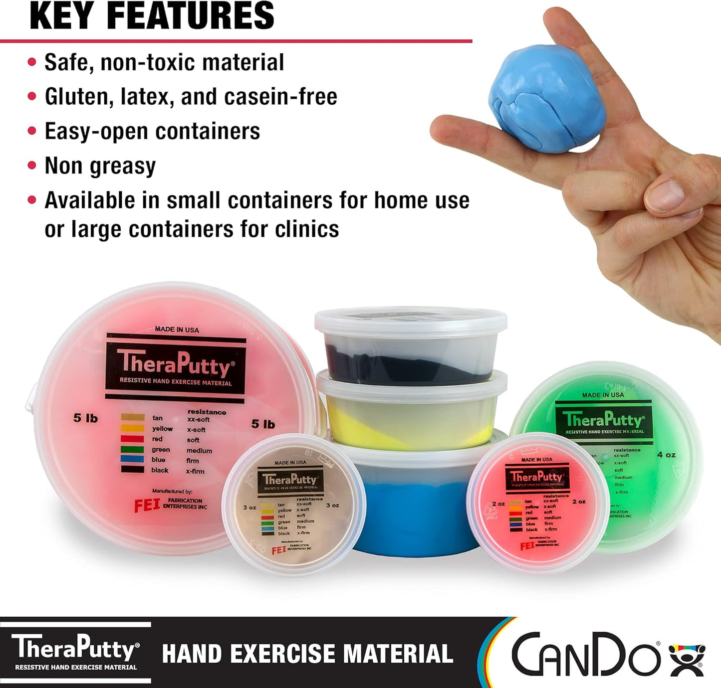 CanDo TheraPutty Standard Hand Exercise Putty For Rehabilitation, Exercises, Hand Therapy, Occupational Therapy, Hand Strengthening, Improve Motor Skills, Stress Relief (Pack of 2)