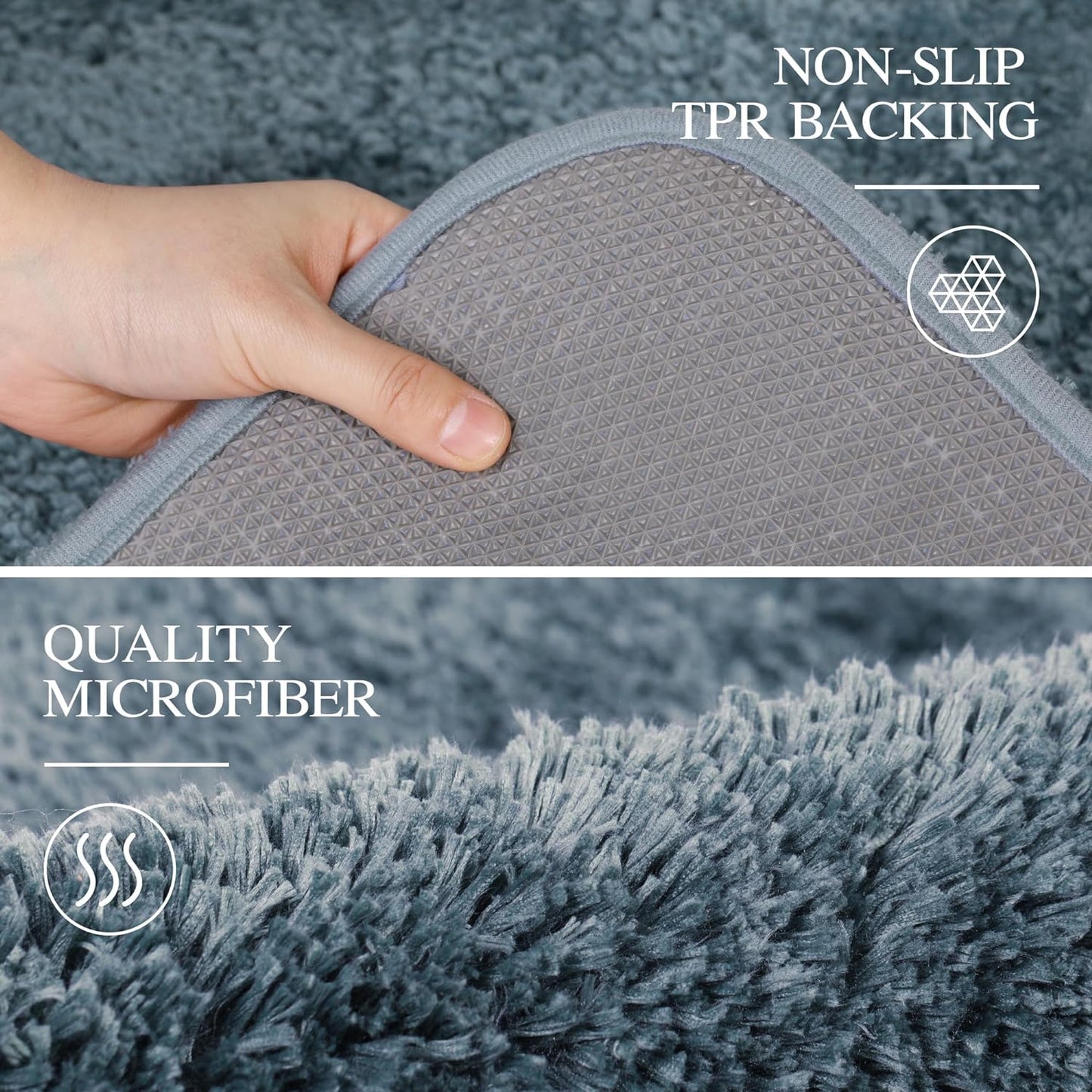 Walensee Non-Slip Bath Mat (16 x 24, Slate) Soft Microfiber Shaggy Bath Mat Machine Washable Thick Plush Rug for Shower