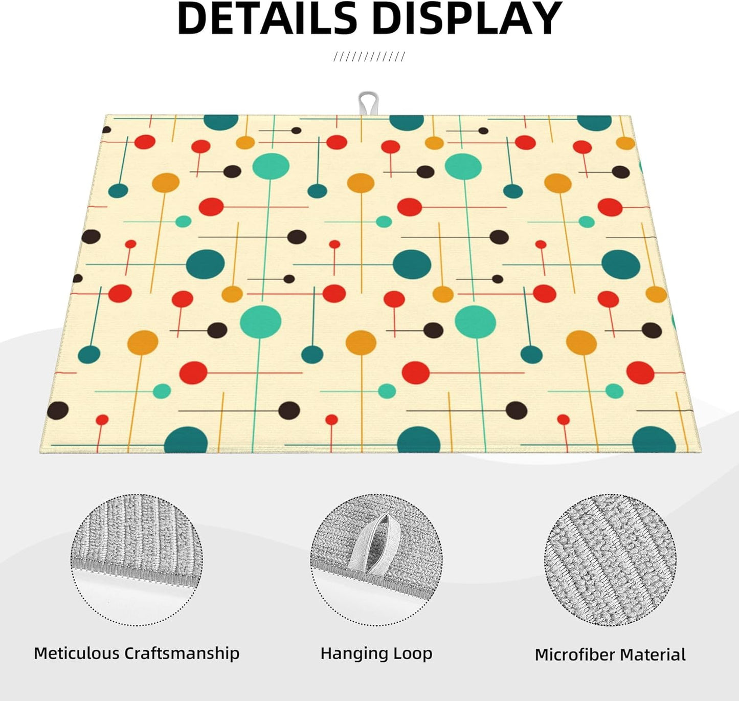 Mid Century Modern Atomic Retro Dish Drying Mat for Kitchen Counter Yellow Drying Pad 18x24 Inch Absorbent Reversible Dish Drainer Rack Mats