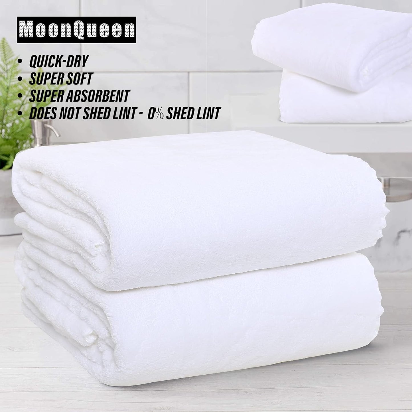 MOONQUEEN 6 Pack Premium Bath Towel Set - Quick Drying - Microfiber Coral Velvet Highly Absorbent Towels - Multipurpose Use as Bath Fitness, Bathroom, Shower, Sports, Yoga Towel (White)