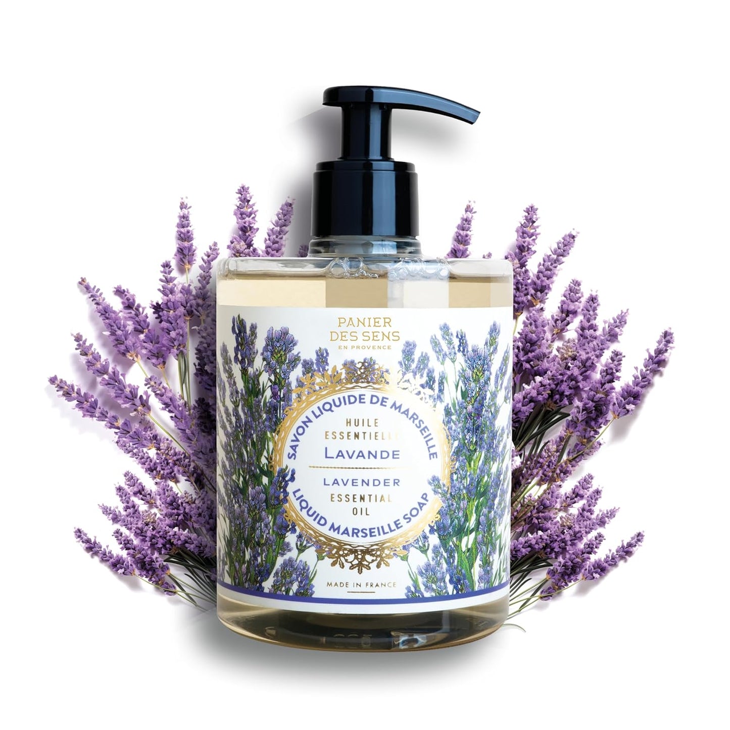Panier des Sens - Moisturizing Hand Soap - Lavender Aromatic Fragrance - French Savon de Marseille Soap with Coconut Oil - Refillable Kitchen & Bathroom Soap - 16.9 Fl.oz Hand Wash 97% Natural