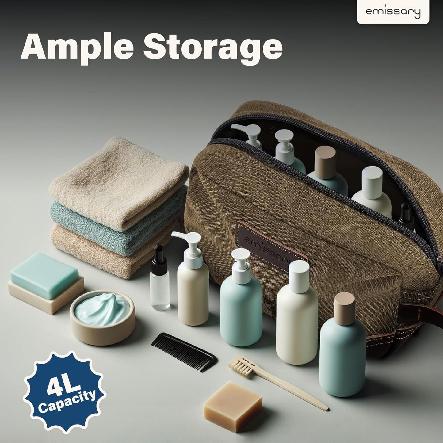 Emissary Men's Leather and Canvas Travel Toiletry Bag, Dopp Kit, Travel Bathroom Bag, Shaving Kit, Small Bags for Travel Accessories (Brown)